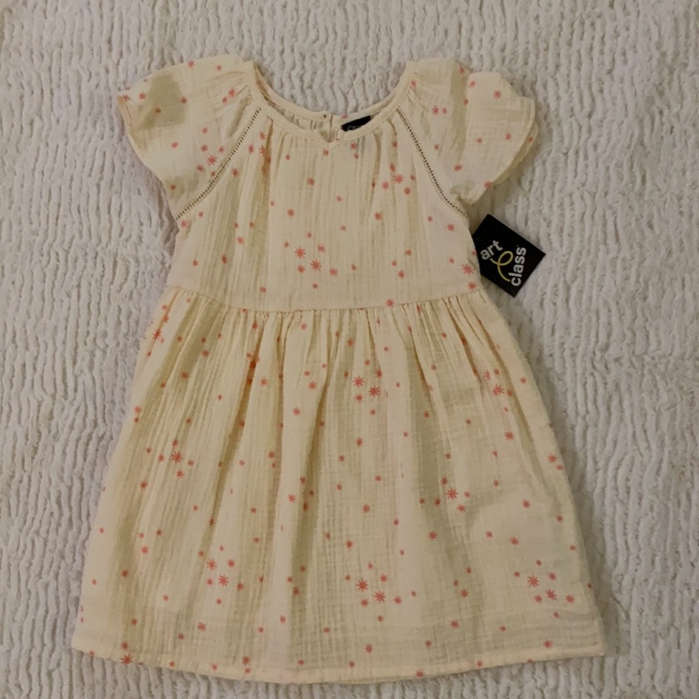 Art Class A-line Cream dress with pink starbursts